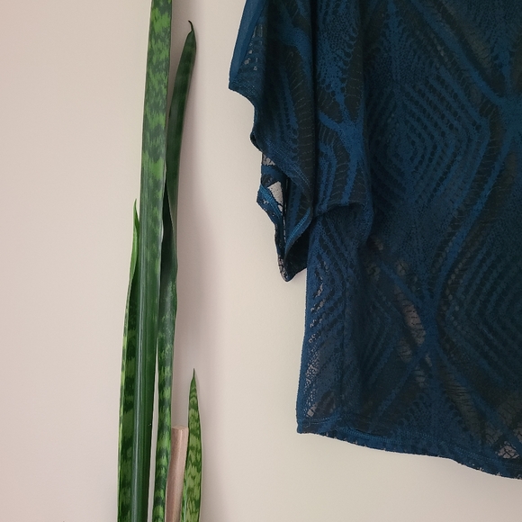 LANGUAGE | Dark Blue & Black Bat Wing Blouse - Picture 2 of 4